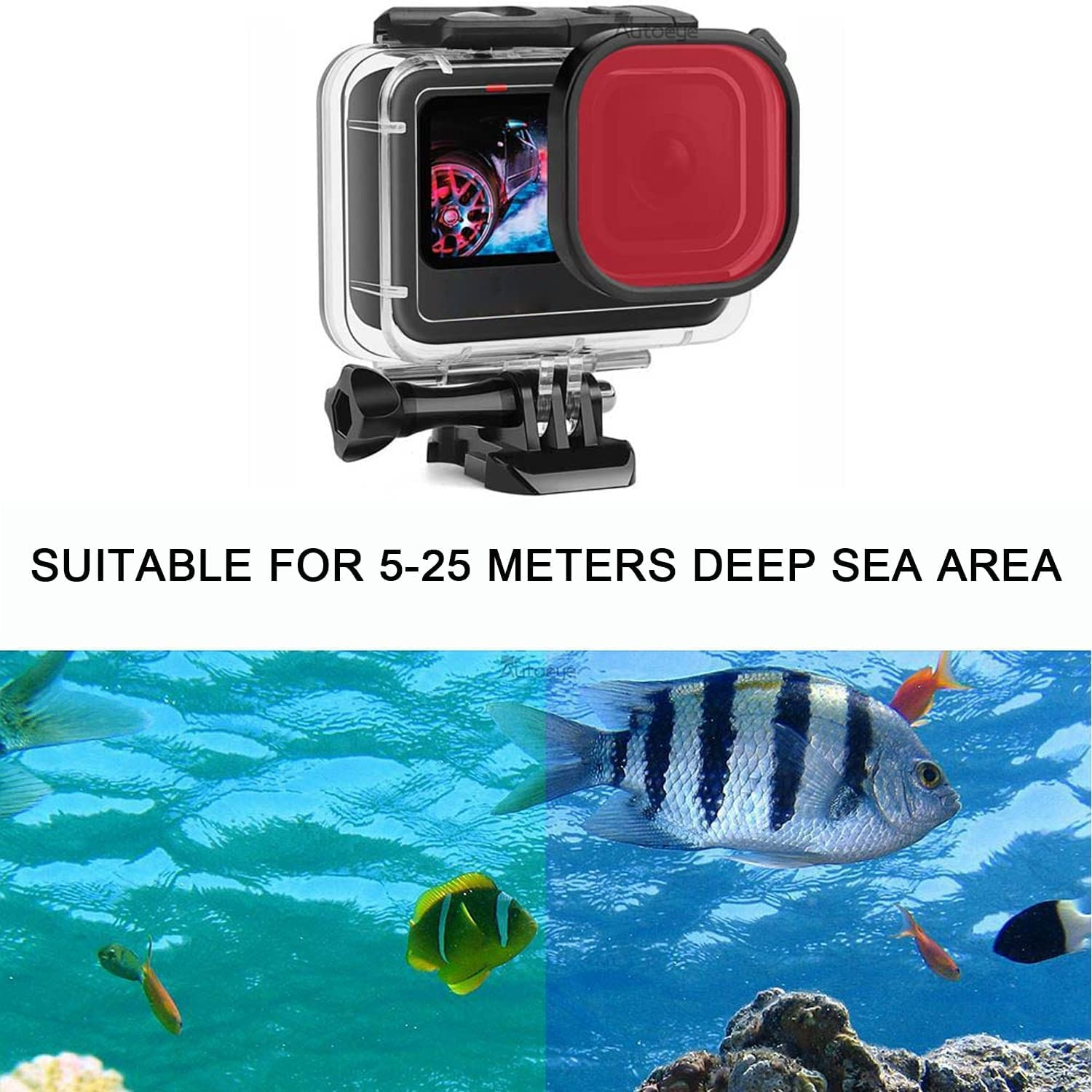 Fitstill 70M/230FT Underwater Waterproof Case with Dive Filters Compatible for Go Pro Hero 13/12/11/10/9 Black,Underwater Protective Housing Dive Kit,Professional Action Camera Dive Accessory Kit image number 5