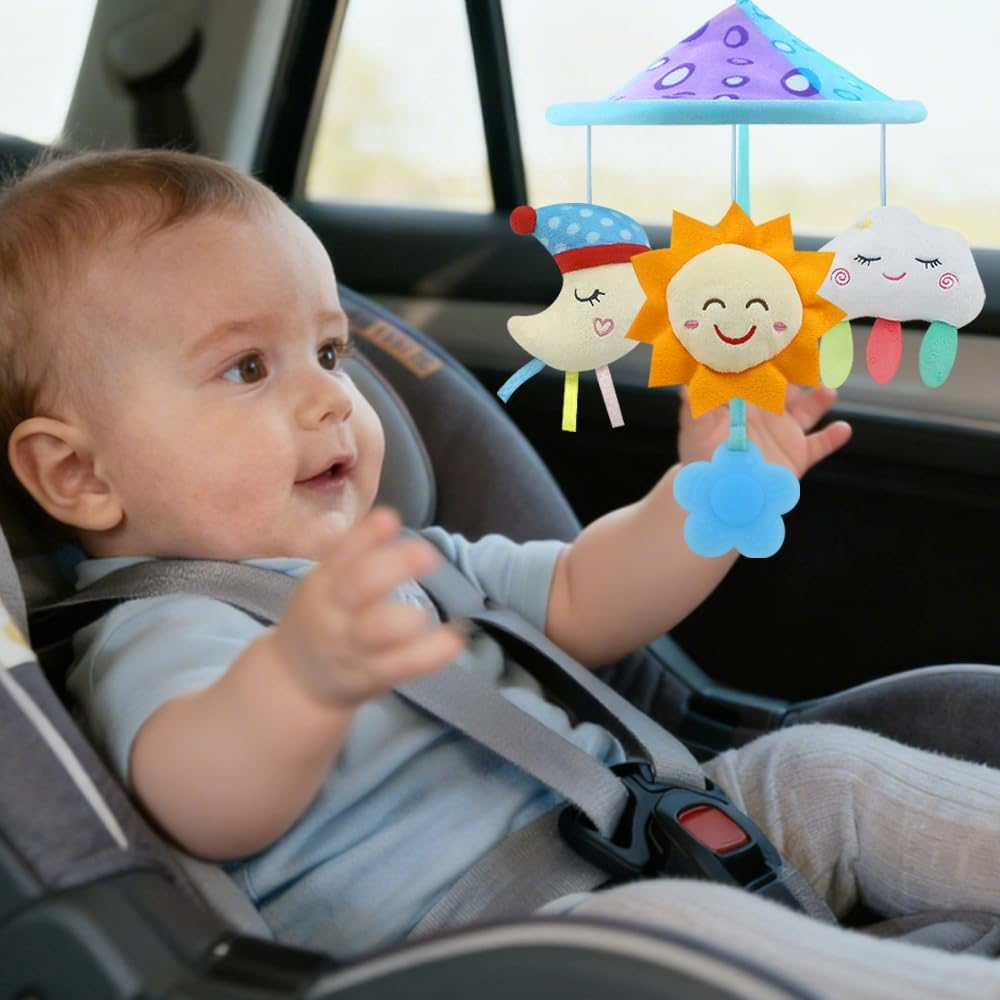 Baby Pram Mobile Toy, Stroller Toys with Soft Rattle for 0 Months+ (Sky) image number 4