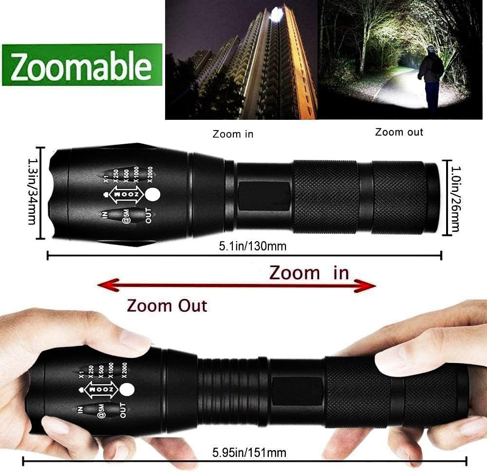 HYVCZP 1/2/3 Pack ​LED Torch,Super Bright Flashlight,5 Modes Adjustable Focus, Waterproof Lightweight Mini Handheld Torch for Camping, Home, Emergency, Hiking, Outdoor (2 Pack) image number 4