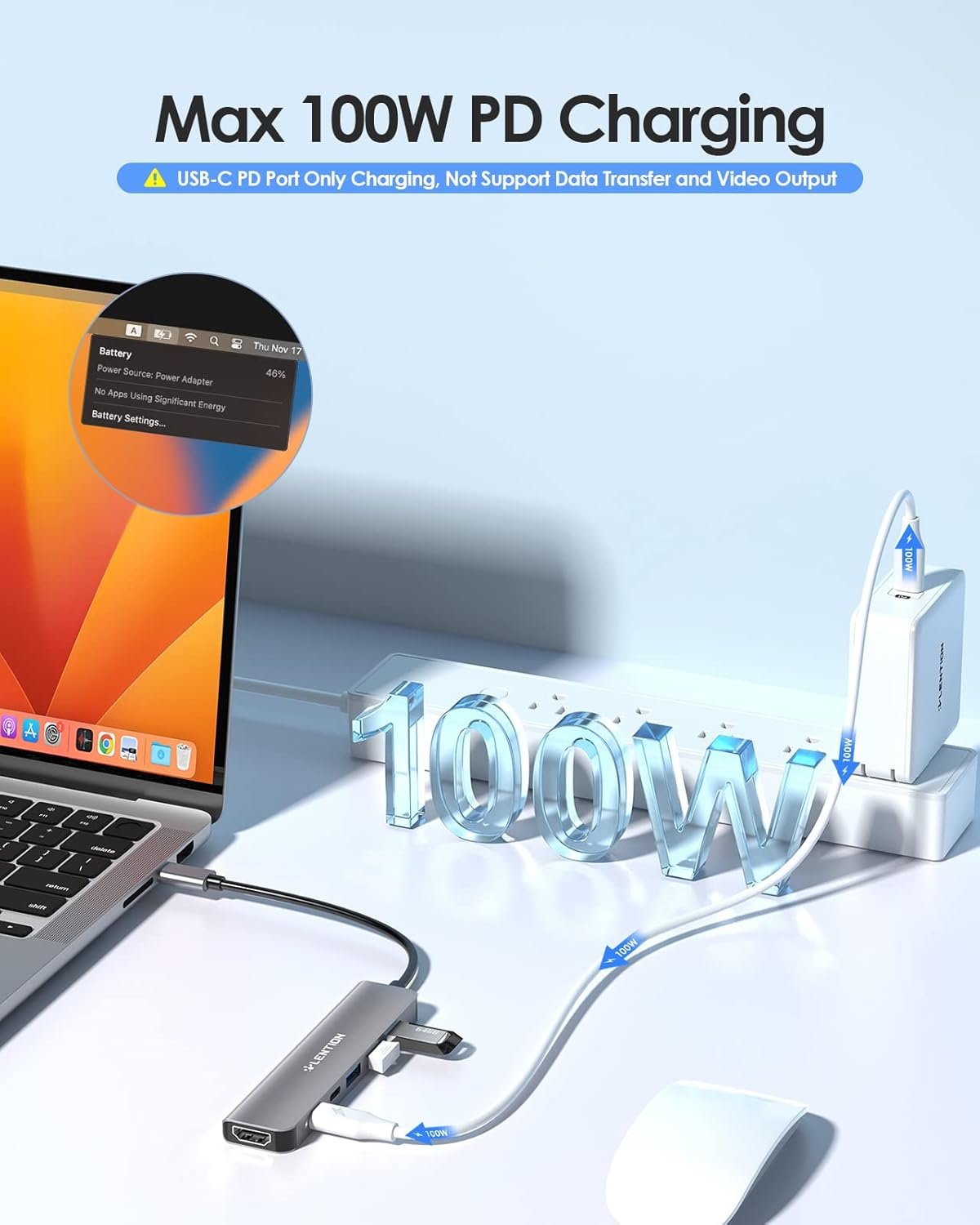 LENTION 6 in 1 USB C Hub, USB C Multiport Dongle with 4K HDMI, USB C Data Port, 3 USB 3.0, 100W PD Compatible Iphone 17/16 Series, New Macbook Pro/Air, Ipad, More Type C Devices(Ce35S,Space Grey)