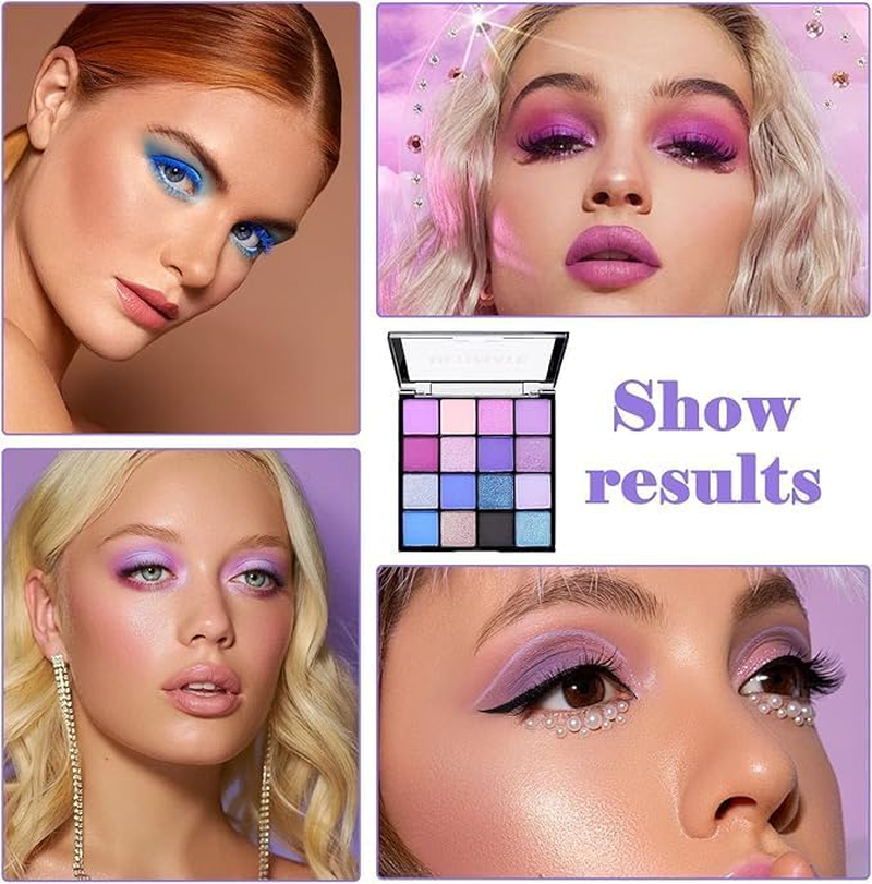 1 Box 16 Color Eyeshadow Makeup Palette Eyeshadow Palette,16 Color Glitter Matte Eye Shadow Pallets,16 Color Eye Makeup Shimmer Highly Pigmented Palette,Purple Blue Eyeshadow Palette Eye Shadow Pallet image number 4