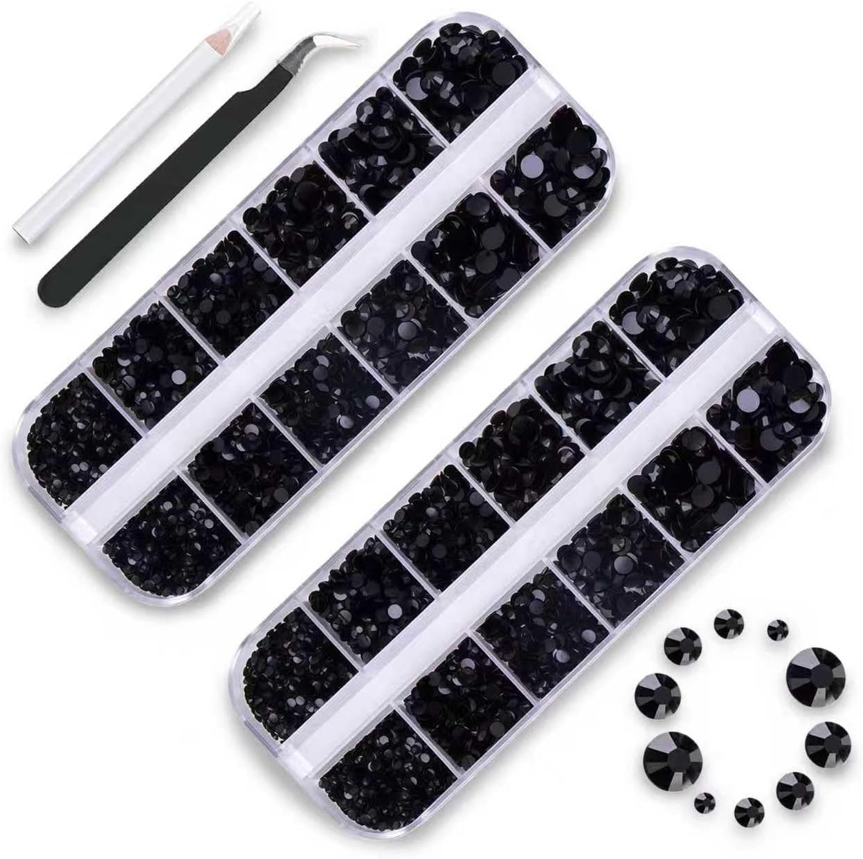 Rhinestones, Nail Gems - 5320 Pieces Flat Back Gems round Crystal 6 Sizes (1.5-6 Mm) with Pick up Tweezer and Rhinestones Picking Pen for Crafts Nail Face DIY