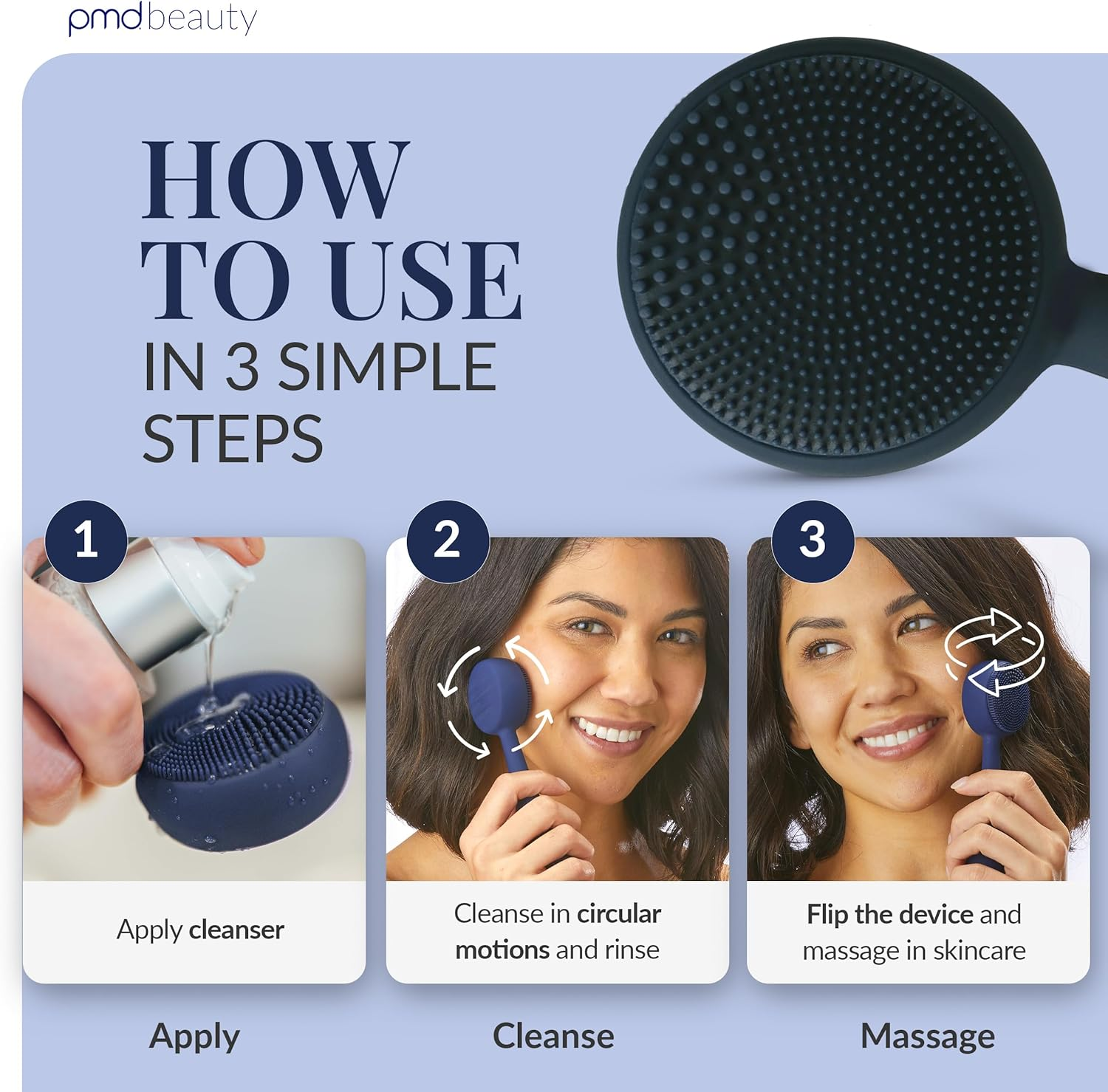 PMD Clean - Smart Facial Cleansing Device with Silicone Brush & Anti-Aging Massager - Waterproof - Sonicglow Vibration Technology image number 6