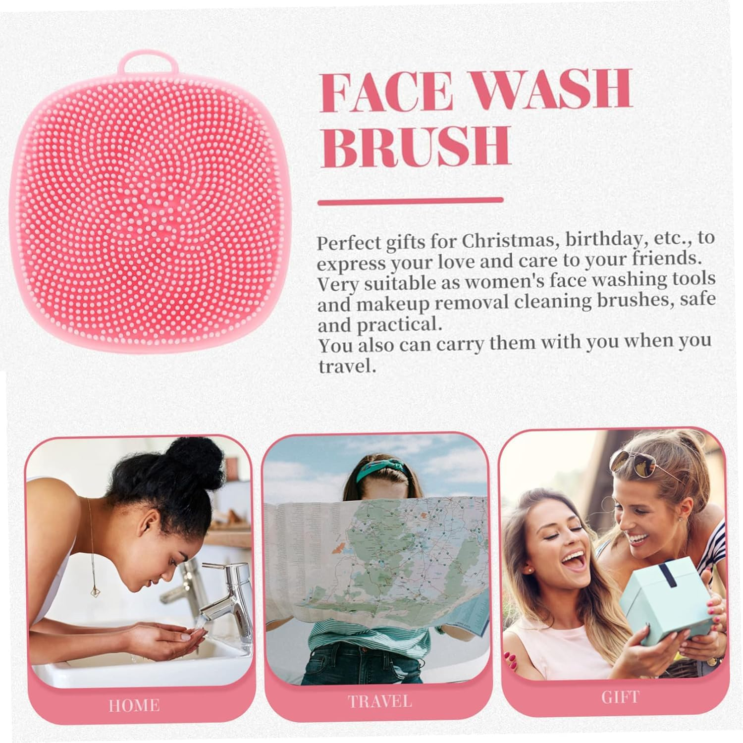 Pink Silicone Cleansing Brush Device for Face, Scalp, Lip Skin - Makeup Remover, Wrinkles Removal image number 3