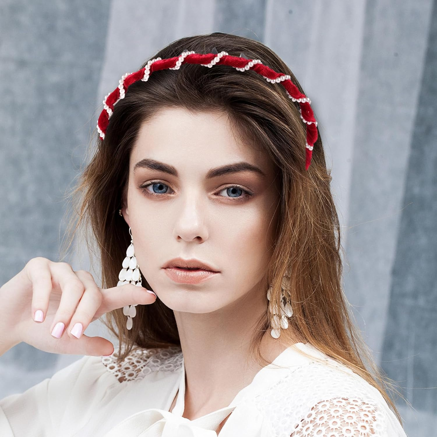 Sinbana 3Pcs Vintage High Cranium Pearl Headbands, with Comb Non-Slip Crown Wave Hairband Hair Accessories for Weddings Parties & Daily Wear (Brown, Red, Black) image number 1