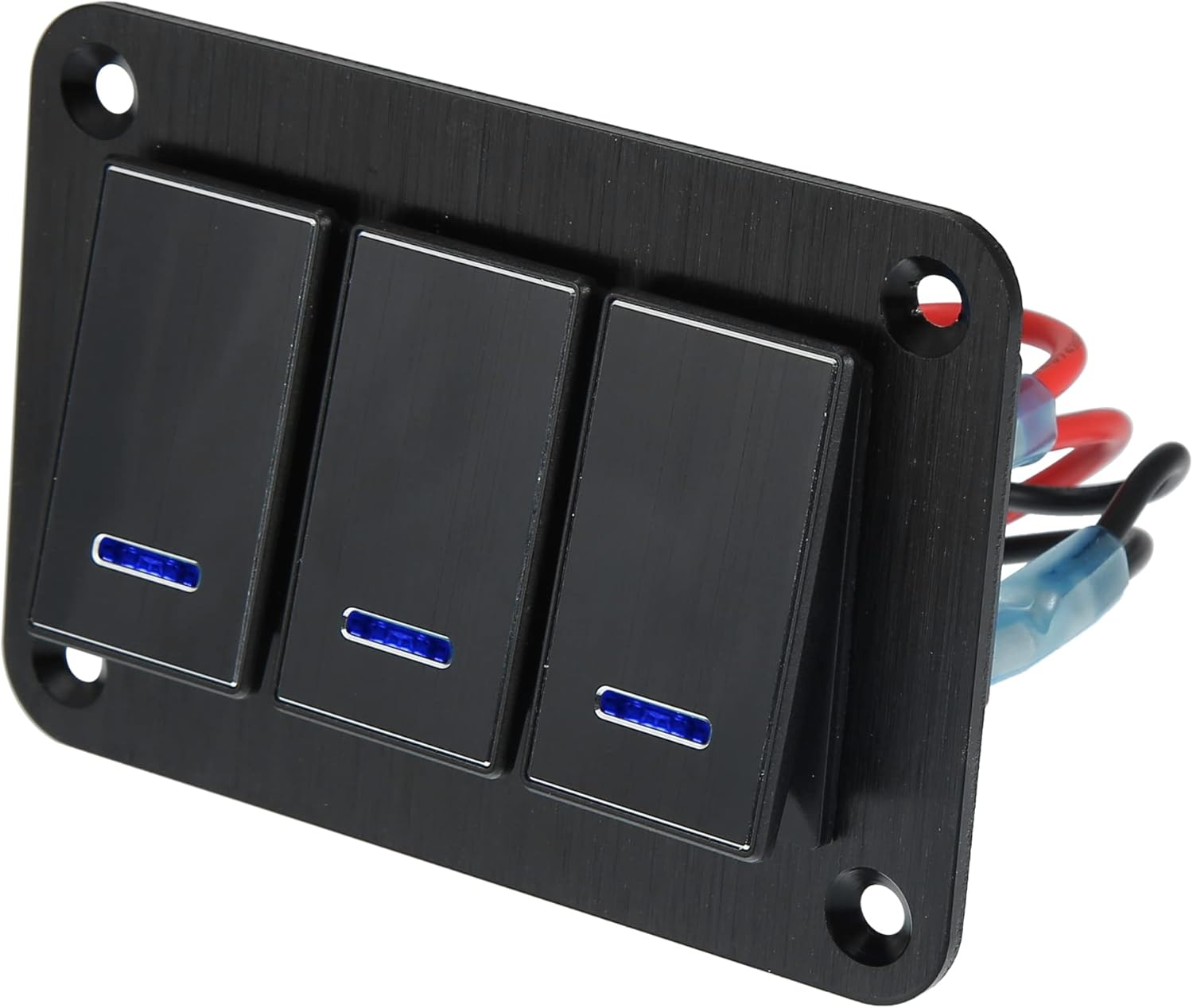 X AUTOHAUX 3 Gang Rocker Switch Panel 3 Pin on off Pre-Wired Toggle Switch Control Waterproof Aluminum Alloy Blue LED Light Push Button for 12V 24V Black - Gold Tone image number 4