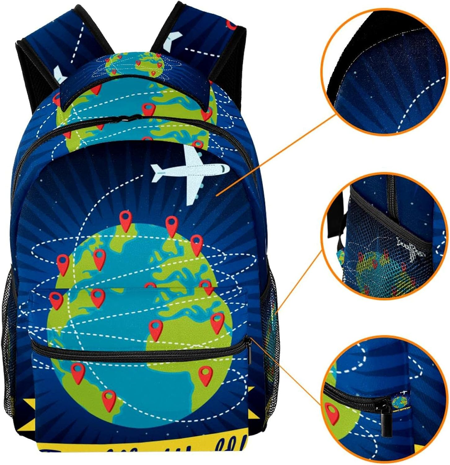Cartoon Globe Travel Plane Backpack Students Shoulder Bags Travel Bag College School Tote Backpacks image number 4