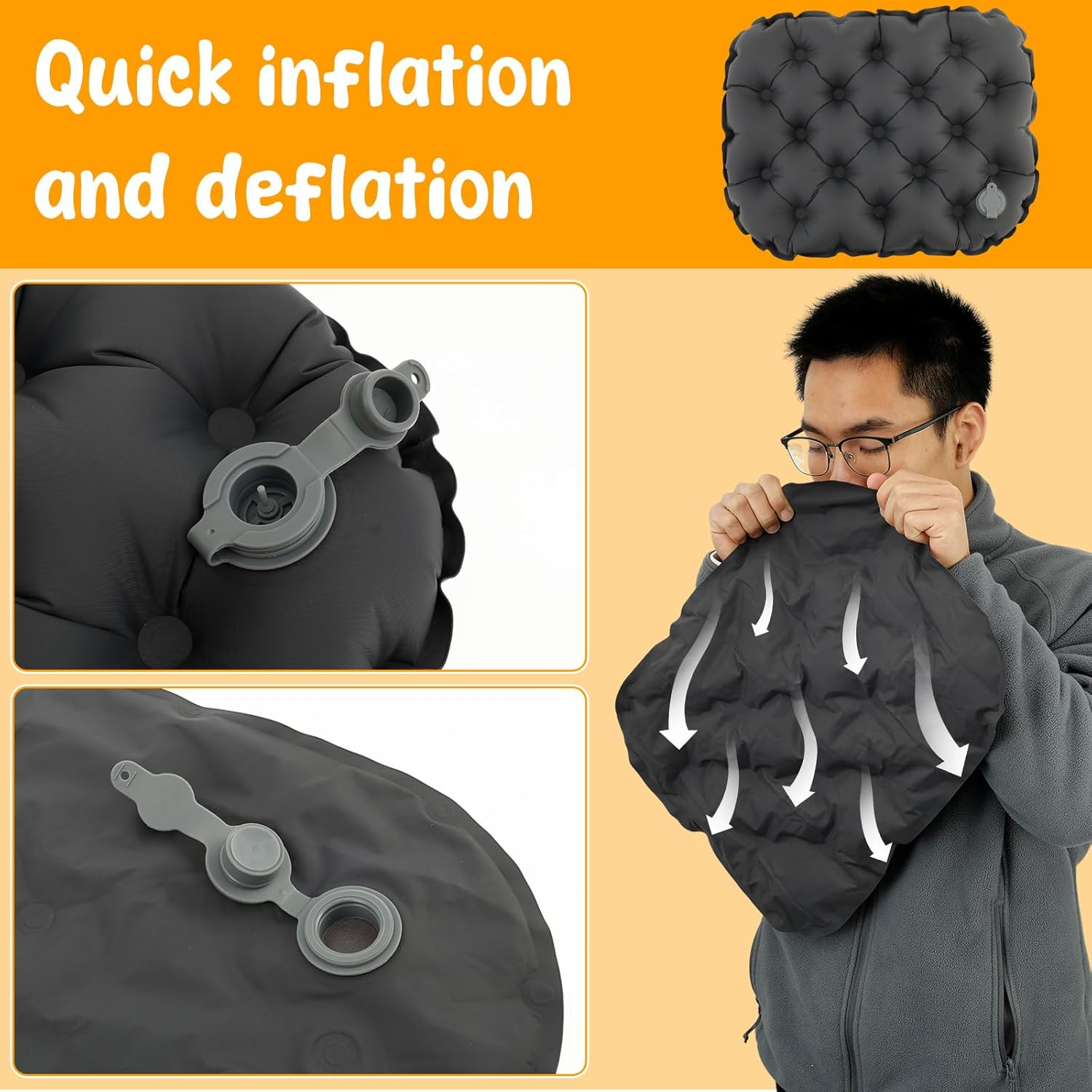 Inflatable Seat Cushion for Camping Lightweight Inflatable Seat Pad Portable Air Sitting Pad Comfortable Air Travel Seat Cushion for Hiking Office Airplane Stadium Car (Grey) image number 3