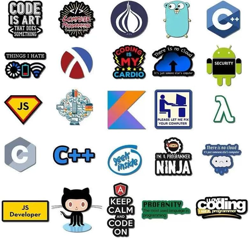 50 Sheets of Programmer Software Programming Language Stickers Computer Suitcase Trolley Box Water Cup Graffiti Stickers - 50 Neon Pattern image number 2