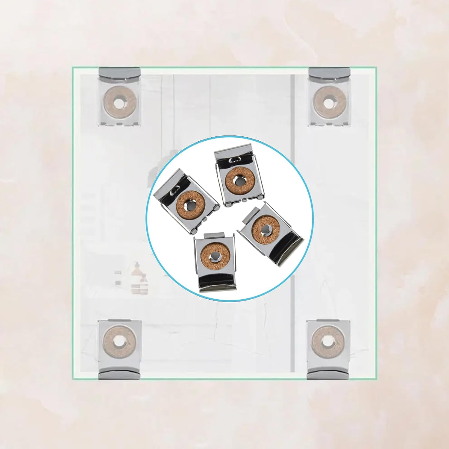 YUENTOEN Mirror Hanger Clips Set, 2 Sets (8 Pieces) Metal Spring Loaded Mirror Hanger Clips with Plugs and Screws image number 2