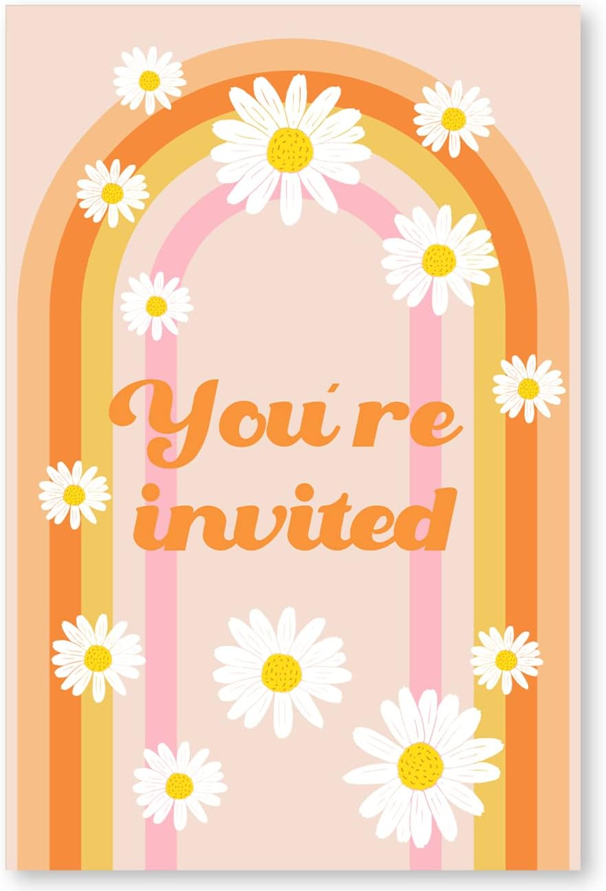 Soiceu Cute Five Is a Vibe Groovy 5Th Birthday Party Invitations with Envelopes Set of 20 Rainbow 70S Groovy 5 Years Old Birthday Party Invites