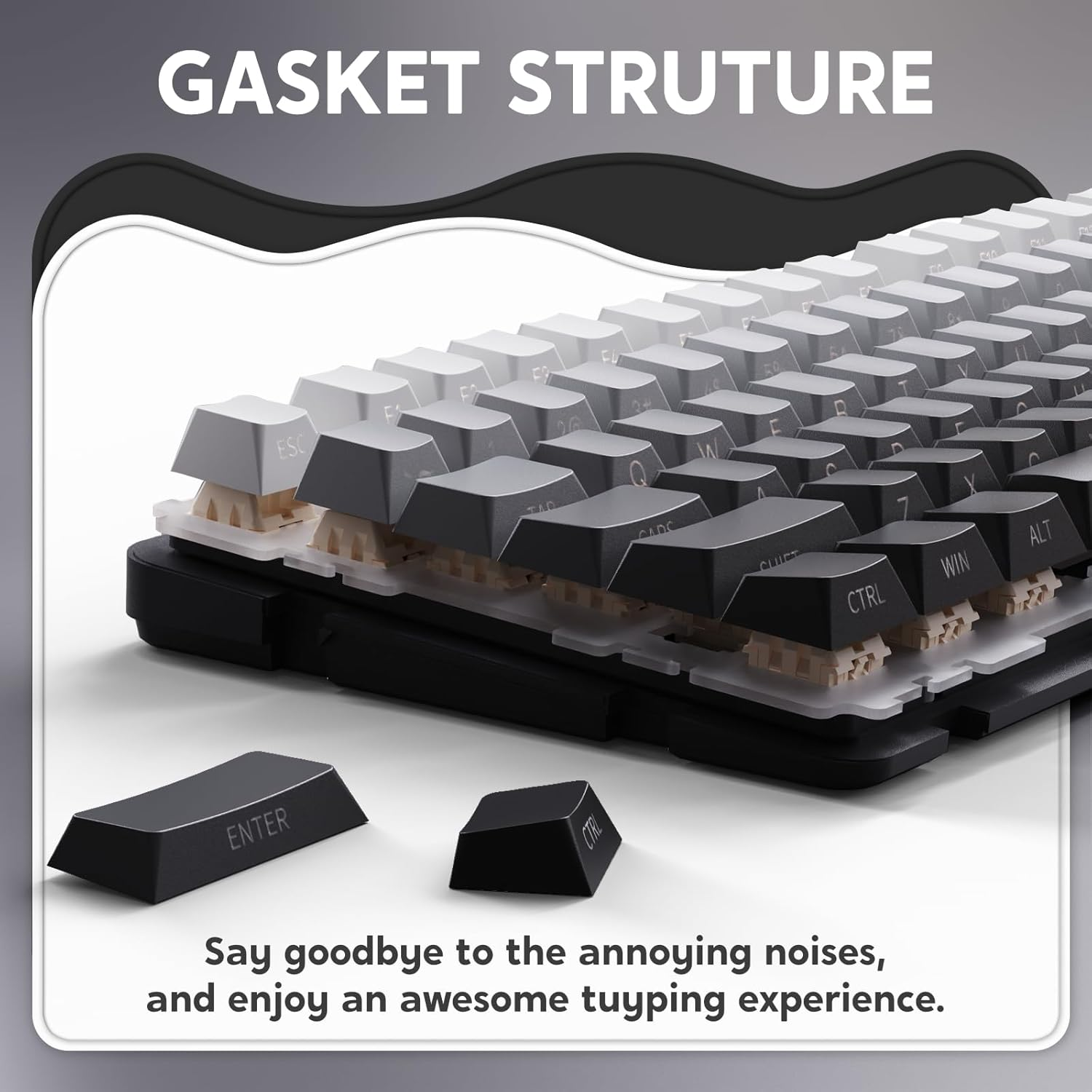 ATTACK SHARK M86 Jointed Mechanical Keyboard, 75% Tri-Mode RGB Wireless Gaming Keyboard (BT/2.4G/USB-C), Side Engraved, Hot Swappable, Pre-Lubricated Linear Switches, 4000Mah-Gradient Black - Gradient Black image number 4