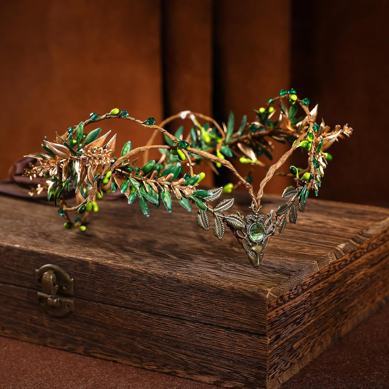 MOSTORY Woodland Flower Fairy Crown, Floral Elf Headpiece for Renaissance Accessories Women, Elven Forest Circlet Headband for Renfaire Halloween Cosplay Fantasy Photo Shoot image number 1