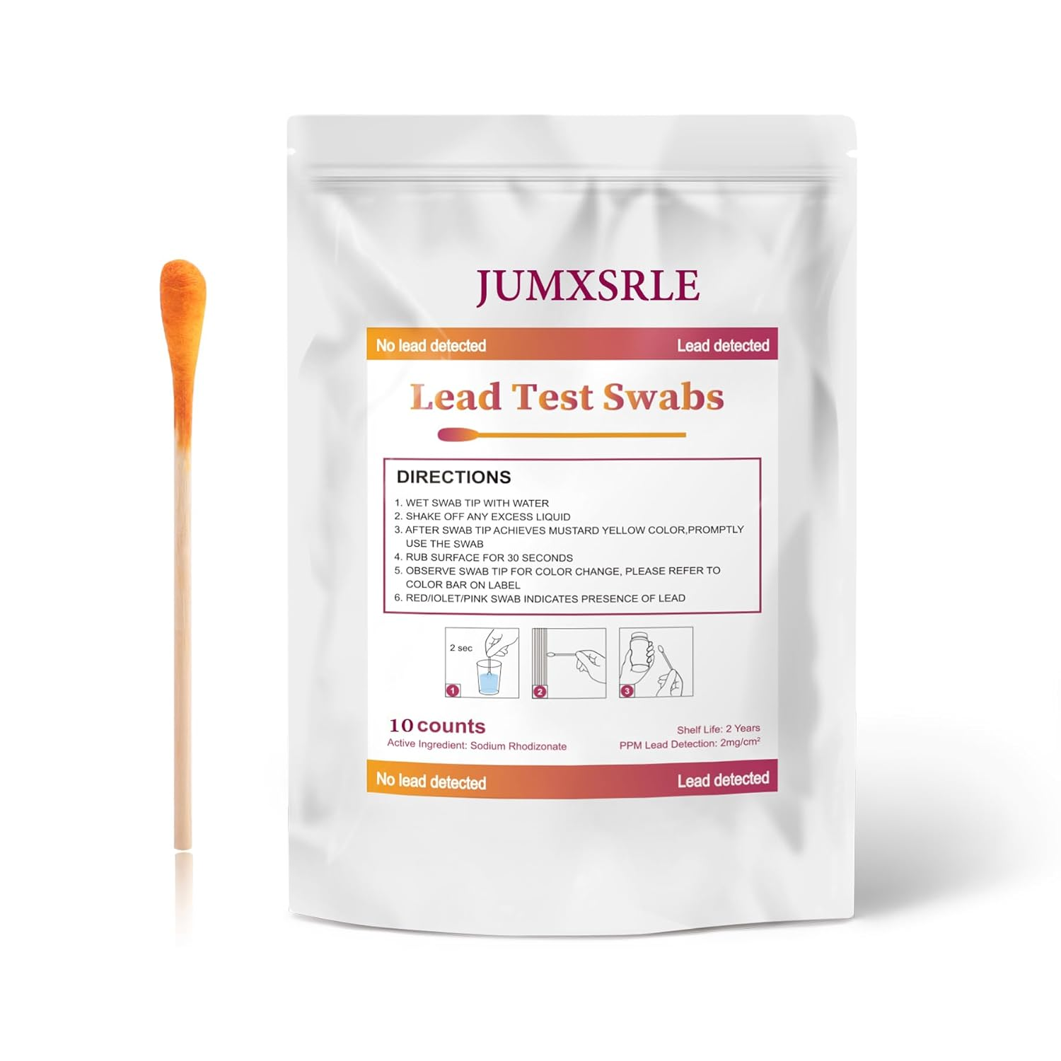Lead Testing Swab, 10 Pcs Home Use Lead Test Kit, Lead Check Swab for All Painted Surfaces, Dishes, Metal, Wood, Toys, Test Results in 30 Seconds, Bag Packaging image number 3