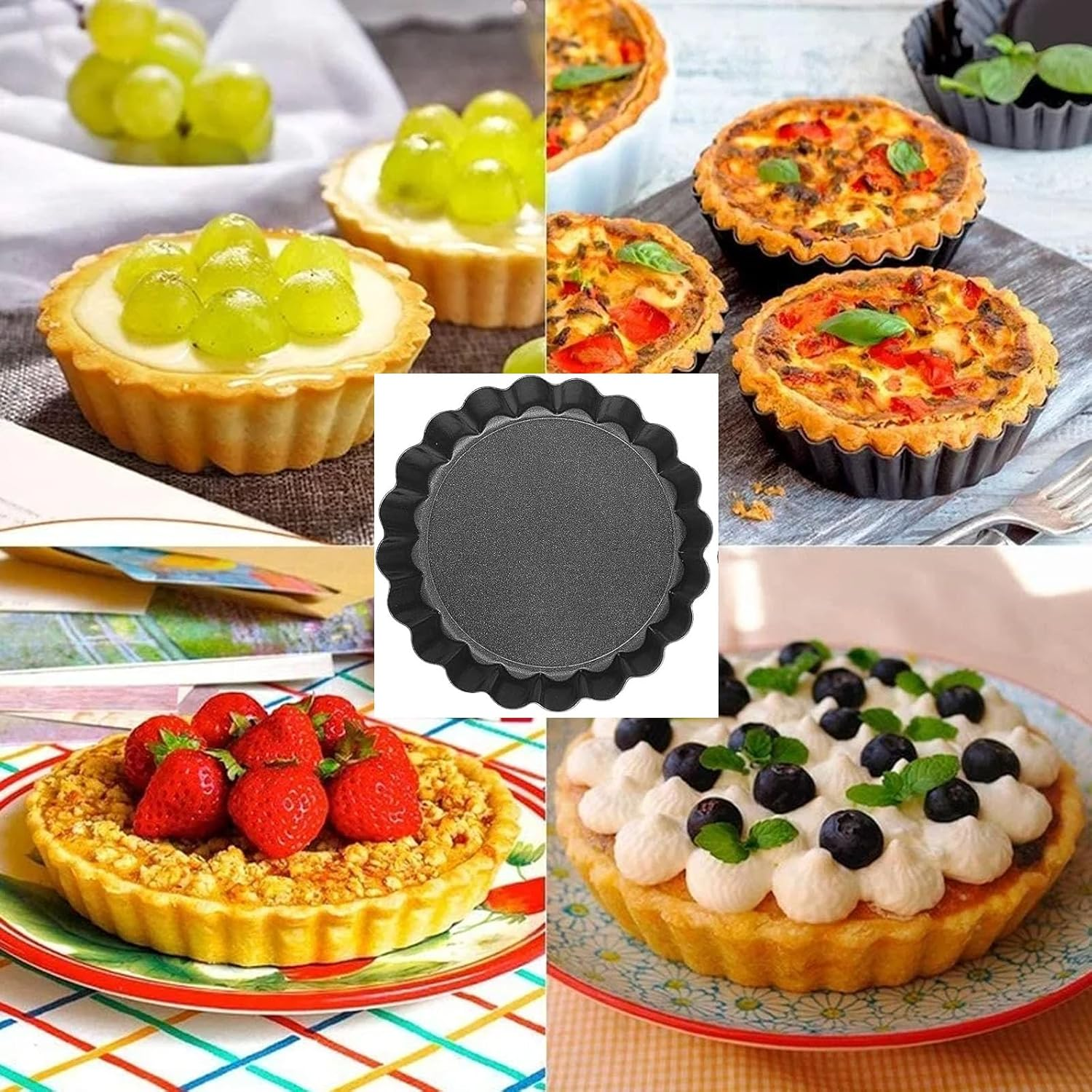 6Pcs Nonstick Mini Tart Pan Set, 4 Inch round Tart Tins with Removable Bottom, Easy Release Baking Pans for Cakes, Egg Tarts, Fruit Pies, Perfect for Home Baking and Professional Use image number 1