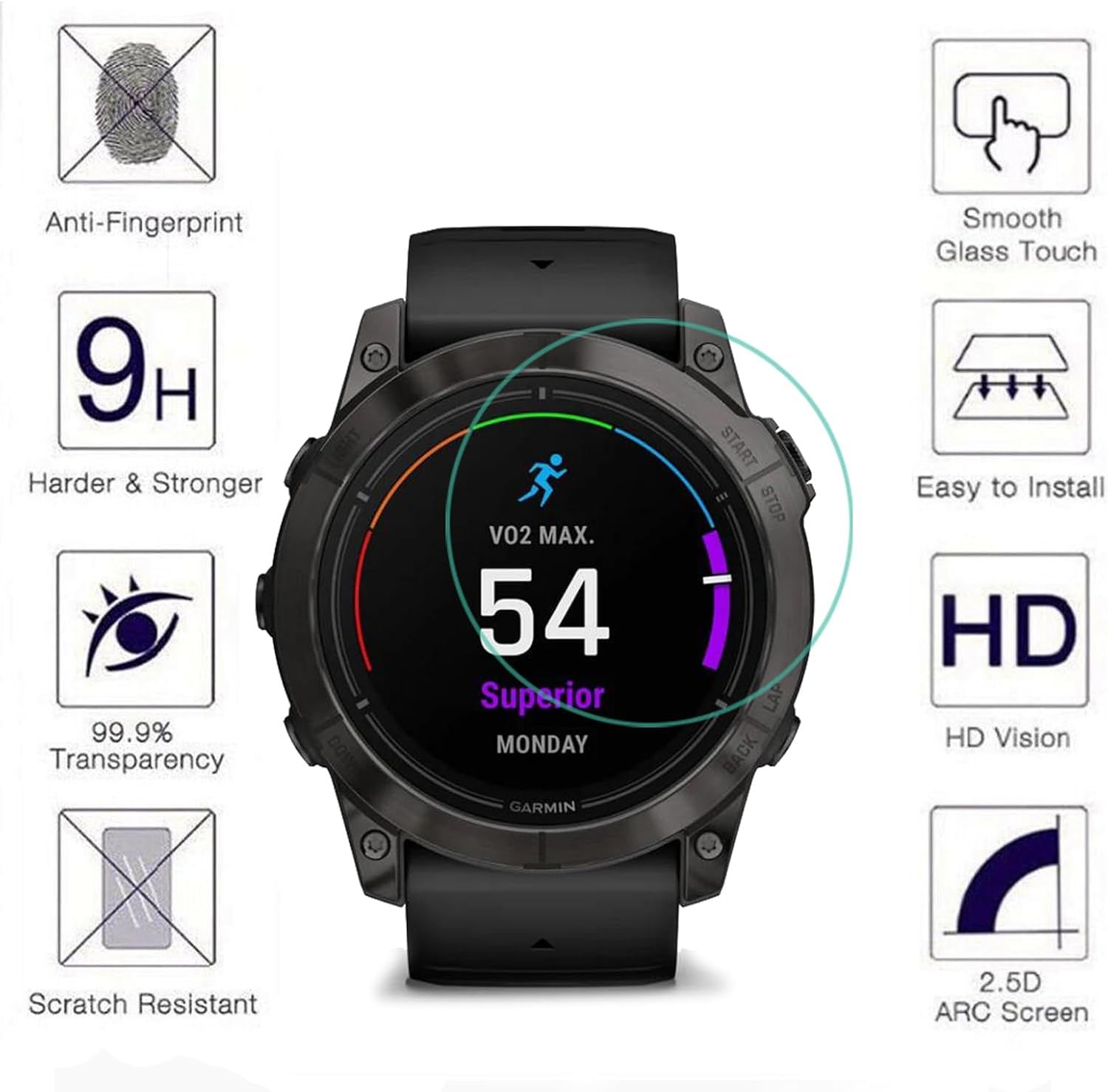 HEYUS [3 Pack] for Garmin Epix Pro (Gen 2) 51Mm Screen Protector, 9H Hardness Scratch Resistant Tempered Glass Protective Film Cover for Garmin Garmin Epix Pro 51Mm image number 2