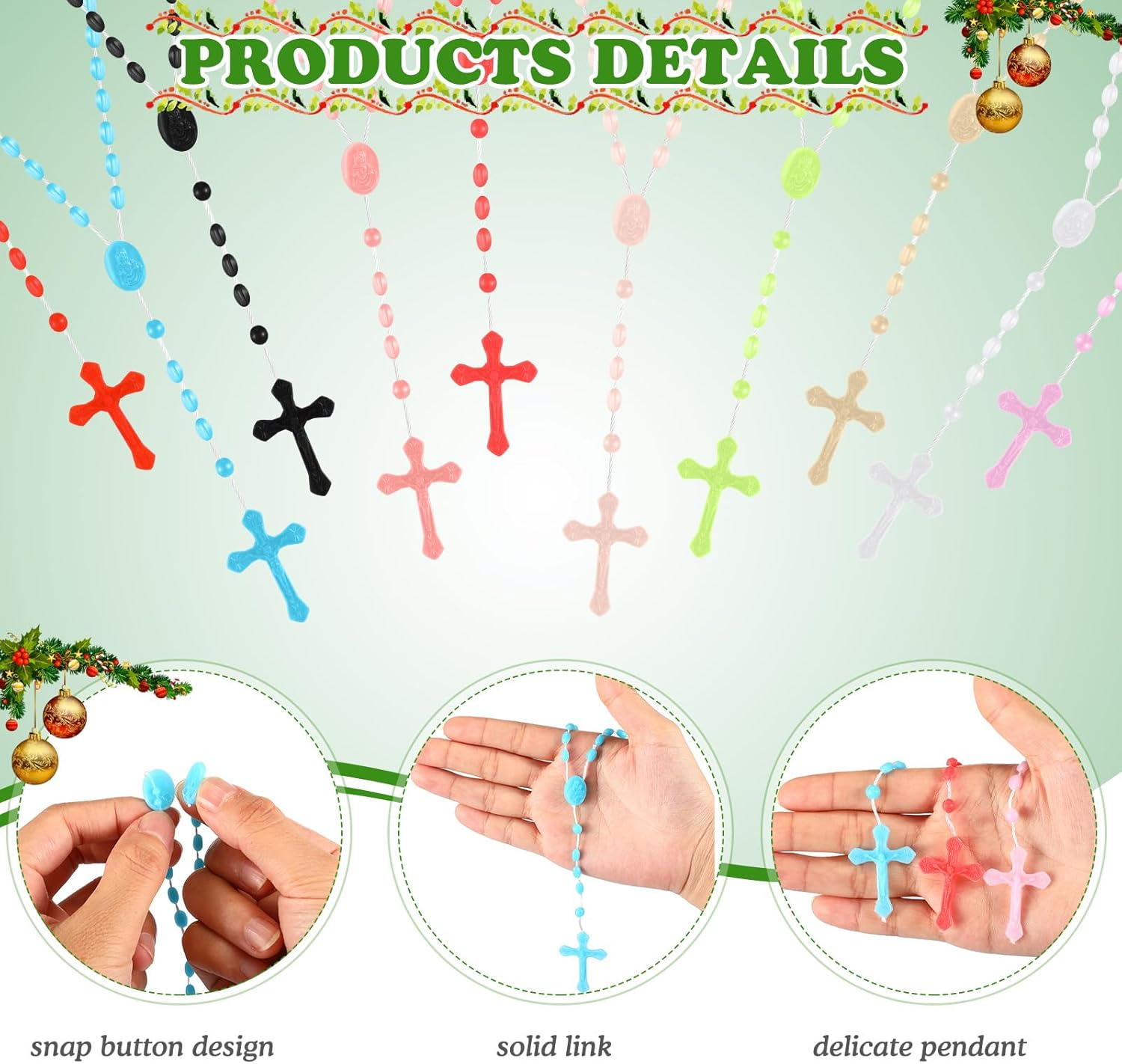 Bulk Rosaries 100 Pack Plastic Rosary Beads Catholic Cross Necklaces Christmas Rosaries for Kids Homeless Christmas Easter Church Classroom Gift Party Favor Food Bank Supply (13 Inch, 10 Colors) image number 2