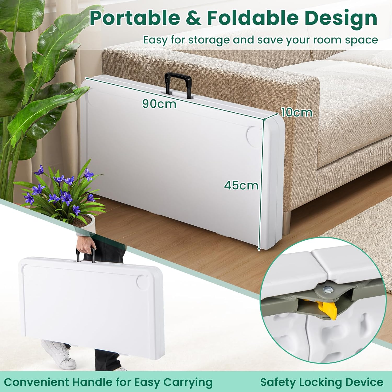 Giantex 90Cm Folding Mahjong Table, 4 Player Game Card Table W/Cup Holders & Smooth Felt Mat, Carrying Handle, HDPE Tabletop, Metal Legs, Portable Mahjong Game Table (Pure Green)