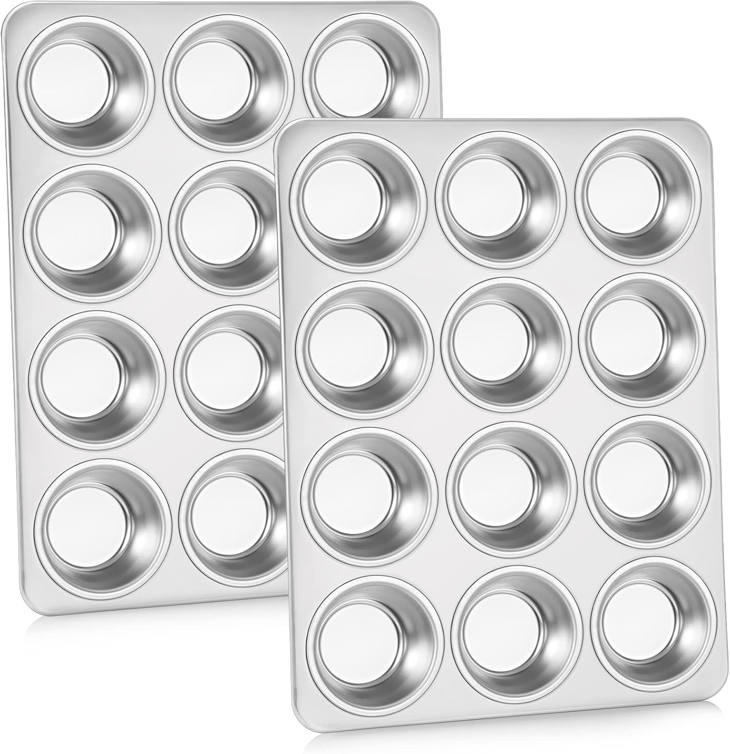 P&P Chef Muffin Pan Cupcake Baking Pan Set of 2, 12 Cups Muffin Tin Tray, Stainless Steel Muffin Pans for Baking Mini Cake Muffin Tart Quiche, Oven & Dishwasher Safe, Non-Toxic & Heavy-Duty image number 1