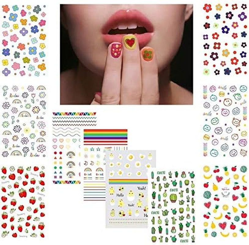 Fanoshon Cute Nail Decals Stickers for Women Girls Kids 200+ PCS, Self Adhesive Nail Tip Manicure Peduicure for Fingernails Toenails Fake Nails, Birthday Party Favors Christmas Stocking Stuffer
