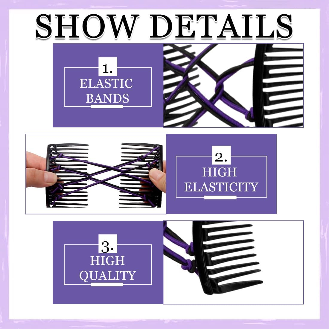 2 Pieces Hair Combs Hair Clips for Women Fashion Elastic Hair Clips with Double Comb Hair Clip Accessories DIY Hairstyle Design for Women and Girls image number 2