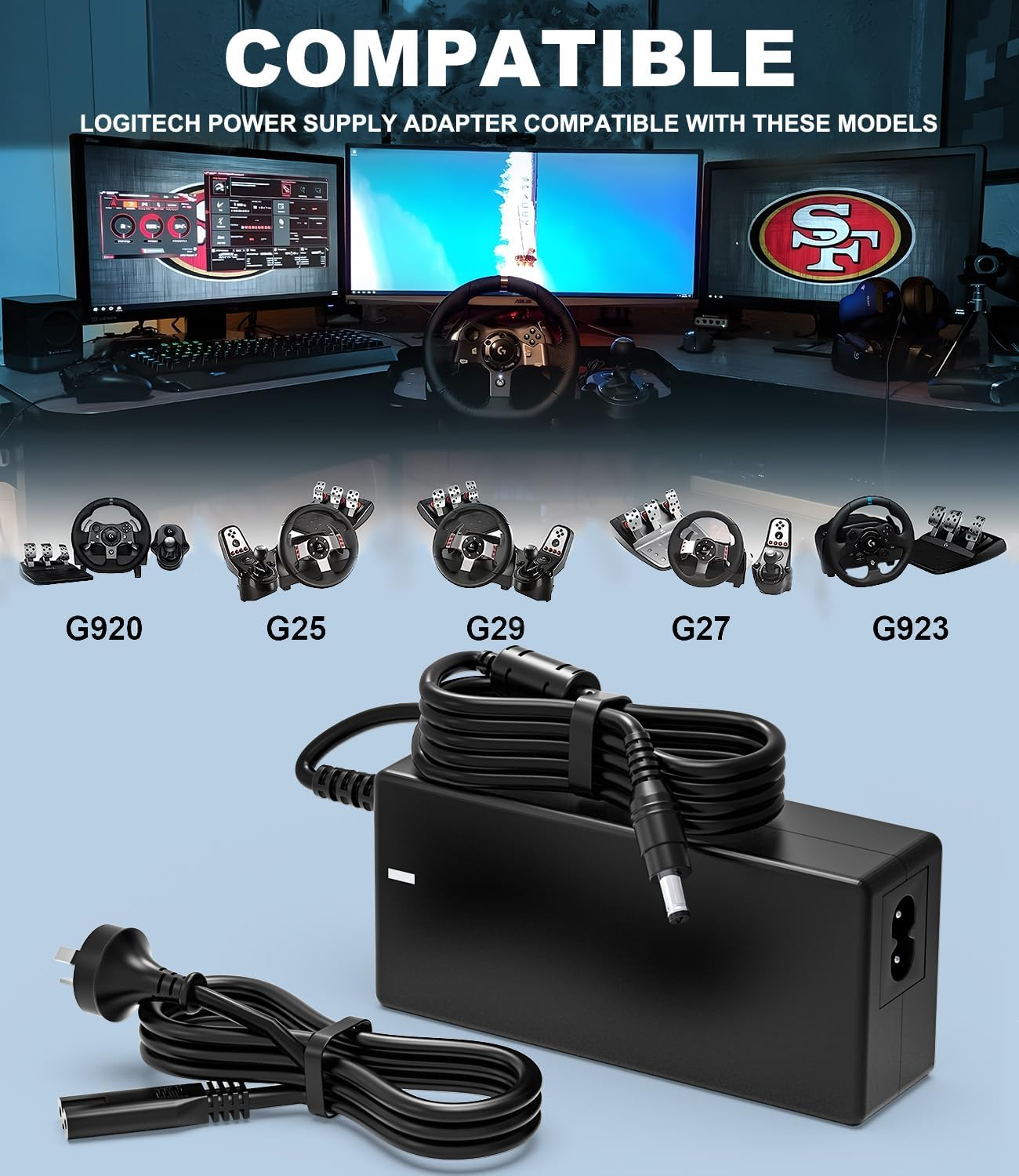Power Supply 24V Charger for Logitech G29 G27 G25 G923 G920 G940 GT Driving Force Pro, Xbox 360 Racing Wheel, FUJITSU Fi-6130 Scanner, APD DA-42H24, AD10110LF, DC 24V 3A 2A 2.5A 2.7A 1.5A AC Adapter image number 6