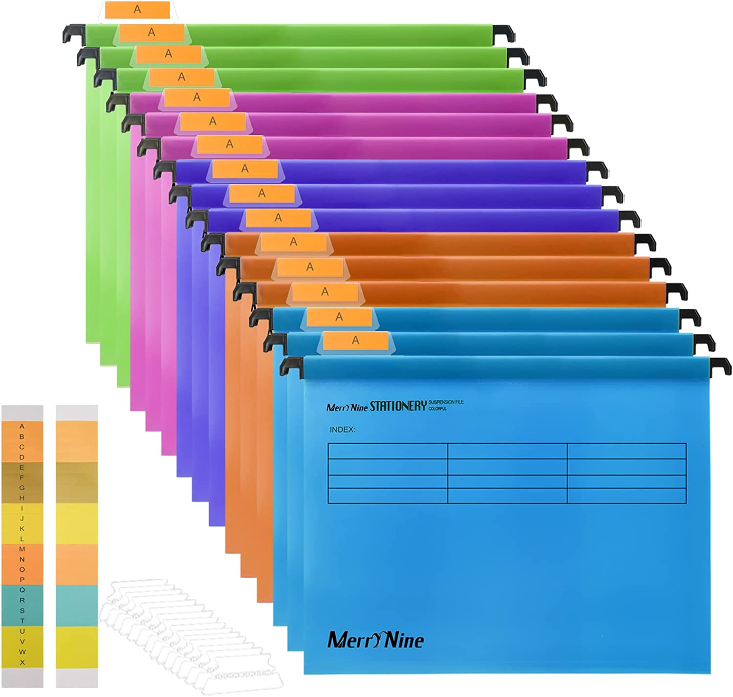 Merrynine A4 Suspension Files, 15PCS Polypropylene Filing Cabinet Suspension Files with Tabs and Card Inserts for School Home Work Office Organization