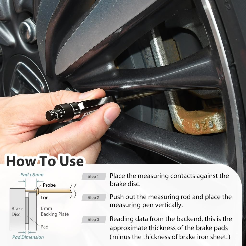 FIRSTINFO F3917 Brake Pad Thickness Gauge | Brake Pad Measurement Tool image number 6