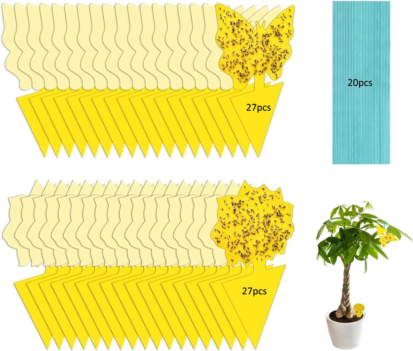 Aieve 54 PCS Sticky Traps, Yellow Dual-Sided Sticky Insect Catcher, Fruit Fly Fungus Gnat Trap Killer with Twist Ties, for Whiteflies Mosquitos Fungus Aphids Leafminers Indoor Outdoor image number 4