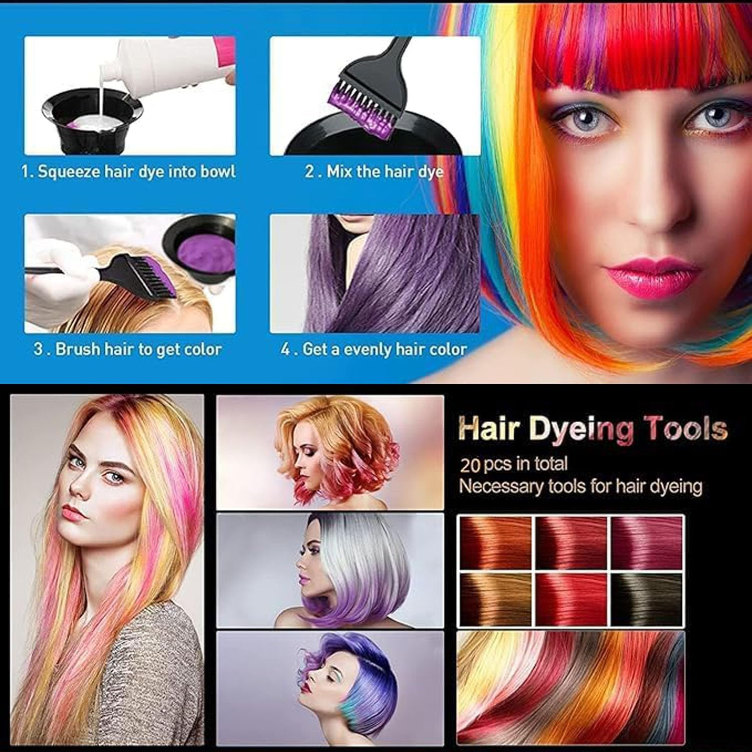 Shengsenfu Hair Dye Color Brush and Bowl Set Hair Color Brush Mixing Bowl Kit, Perfect Tools for Dying Coloring, Applicator Dye & Comb, Mixing Bowl Tint Tool Earmuffs Salon Hair Clips image number 1