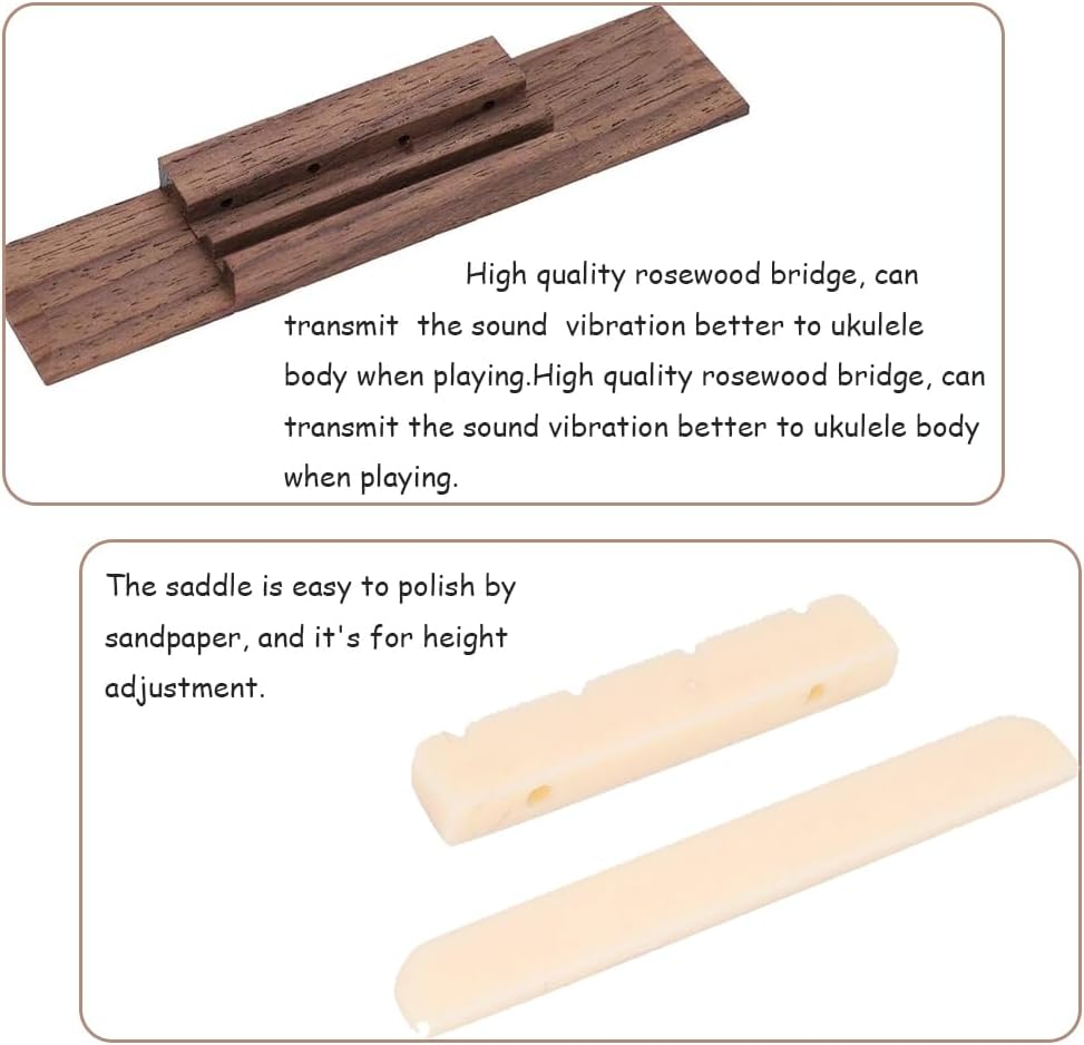 Rosewood Ukulele Bridge Nut and Saddle - 4 String Ukulele DIY and Repair Parts image number 6
