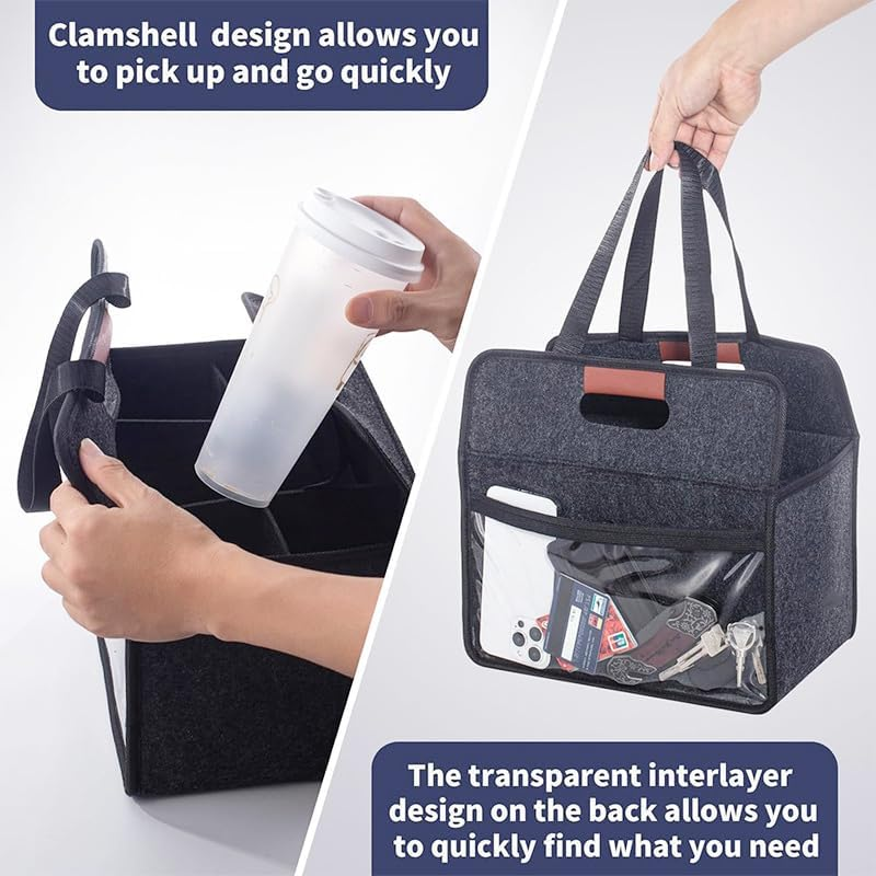 Folding Drink Carrier, Reusable Portable Coffee Cup Holder Bag with Handle for 2/4/6 Cups, Travel, Delivery, Commuting & Outdoor Activities (4 Cups)