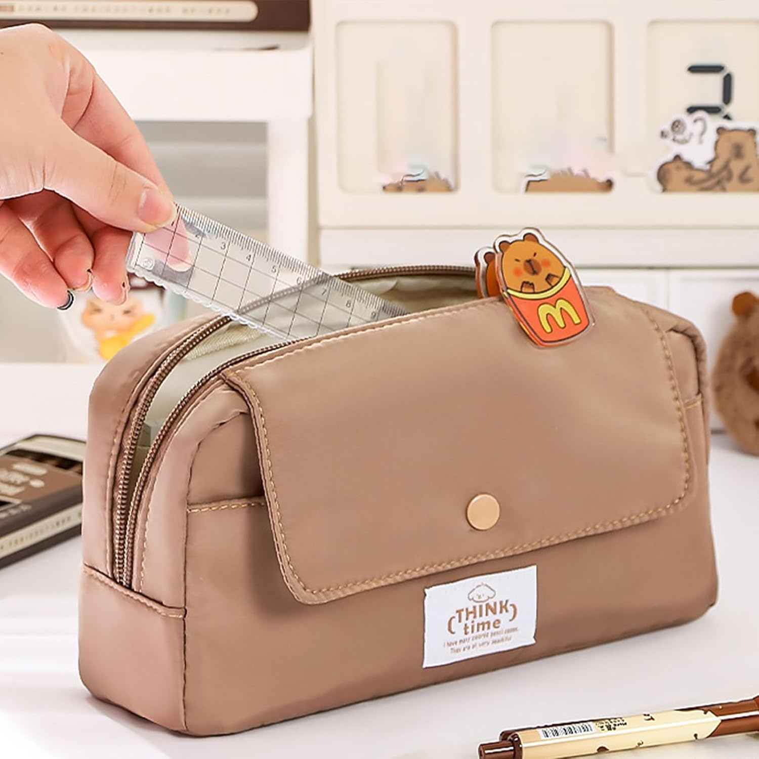 Practical Spacious Pencil Storage Bag with Zipper for School and Office Supplies Durable Material Home Accessories image number 3