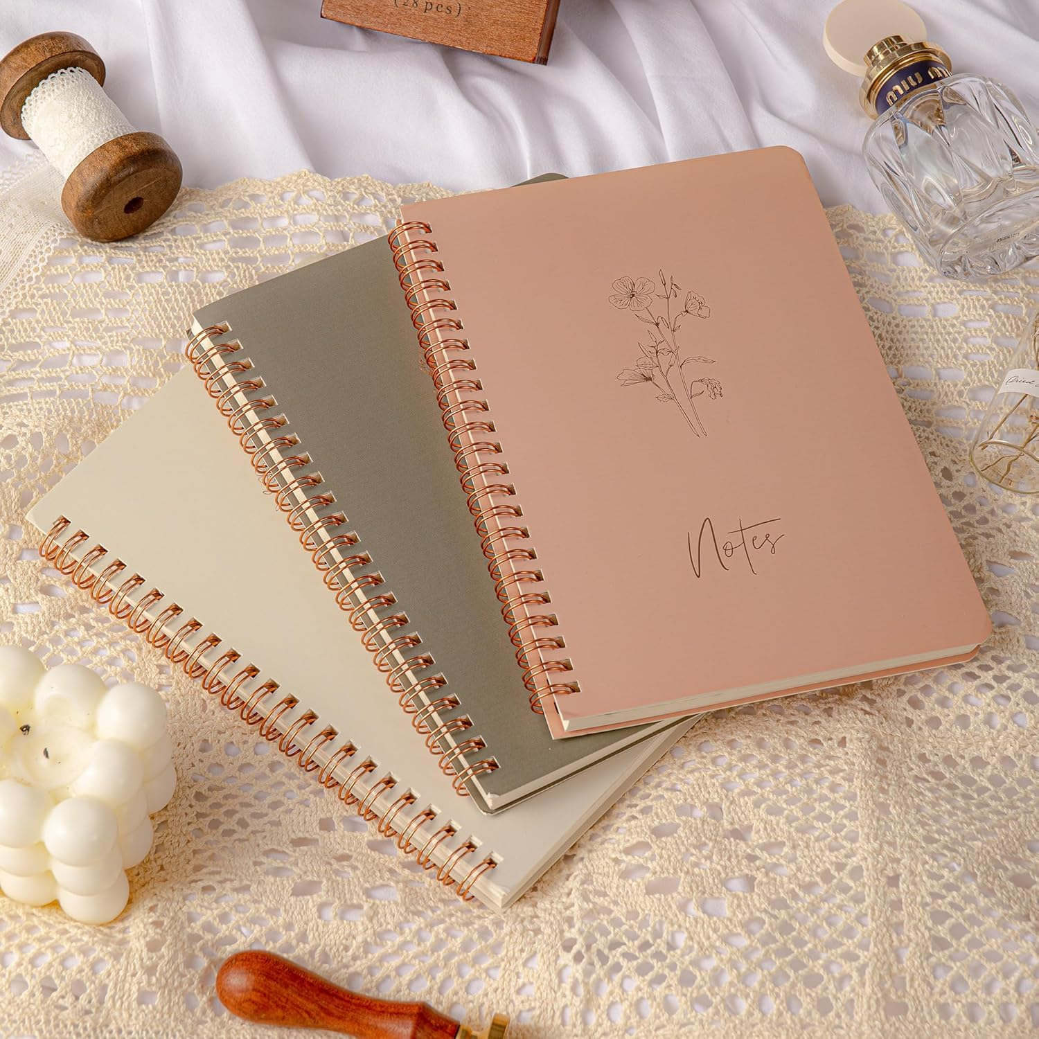 MGGAO Pack of 3 Spiral Notebooks for Women - Aesthetic Journal/Notebook with Large Pockets & 7 Mm 60 Sheets Lined Pages - for School and Office Supplies image number 4