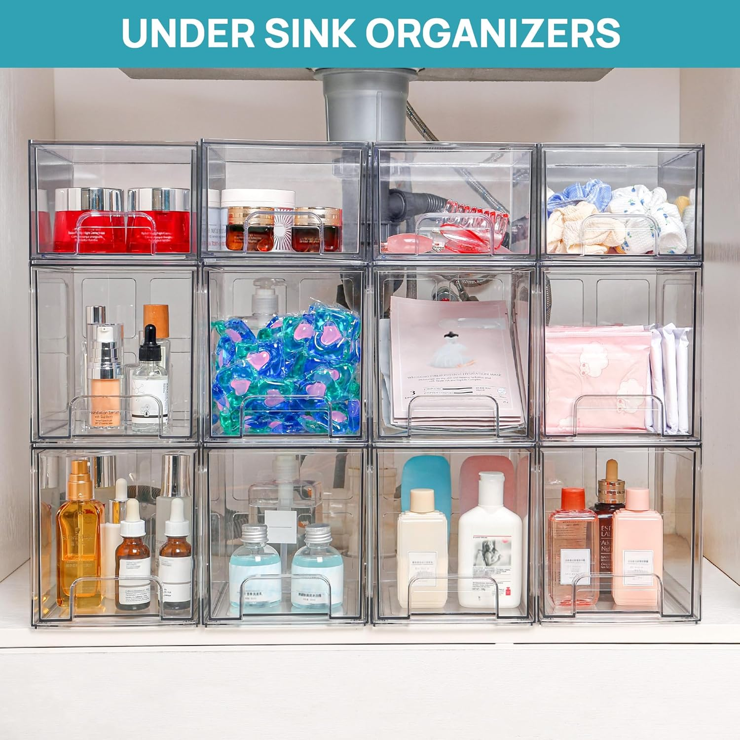 2 Pack Stackable Makeup Organizer Storage Drawers, Vtopmart 6.6&rsquo;&lsquo; Tall Acrylic Bathroom Organizers，Clear Plastic Bins for Vanity, Undersink, Kitchen Cabinets, Pantry Organization and SVM10001 image number 6