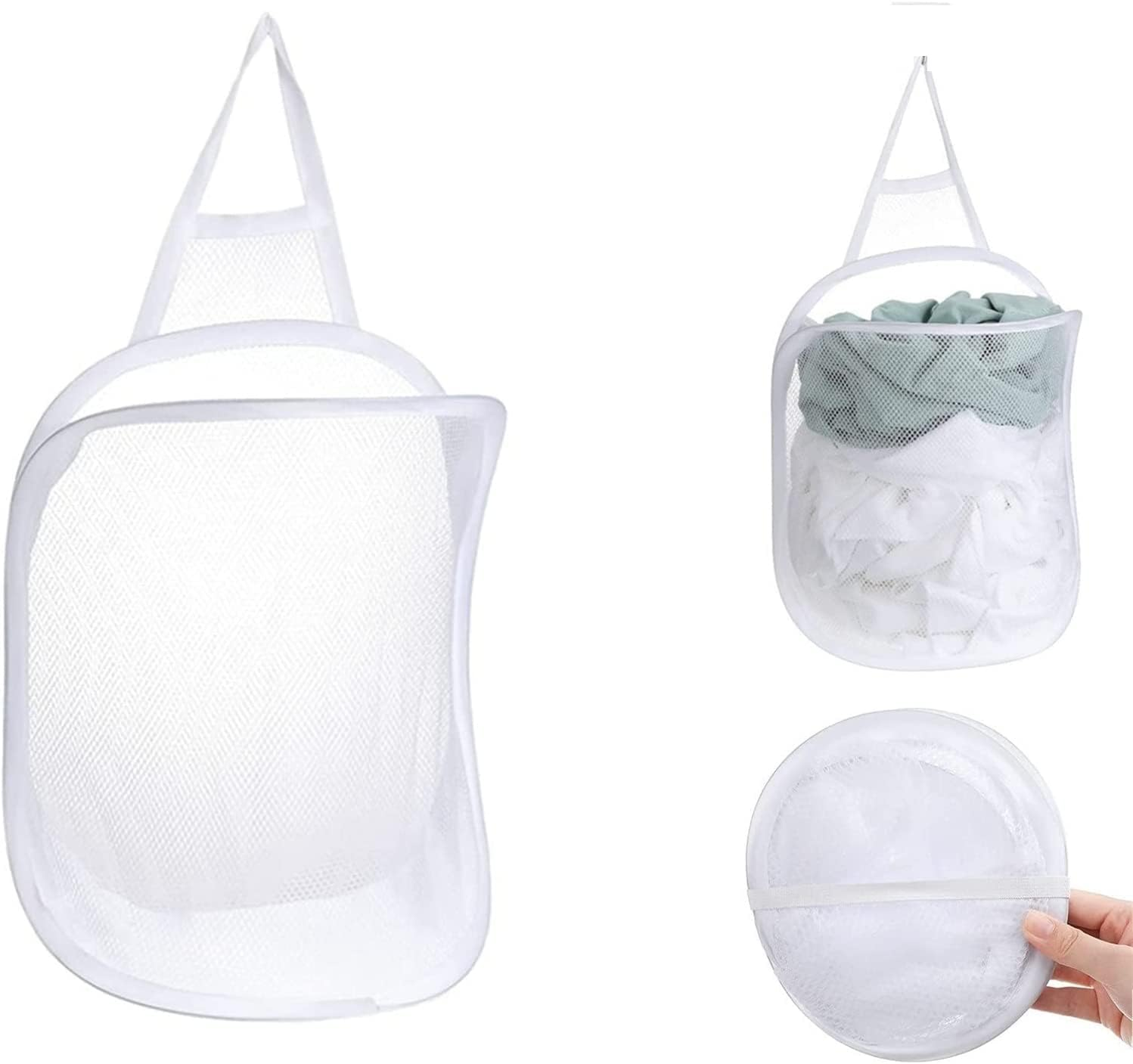 Hanging Laundry Hamper, Foldable Lightweight Wall Mounted Storage Bag, Laundry Bag to Hang Foldable Mesh Hamper Dirty Cloth Basket with Carry Handle Door Net Hampers for Store Cloth, Toy, Hotel Use