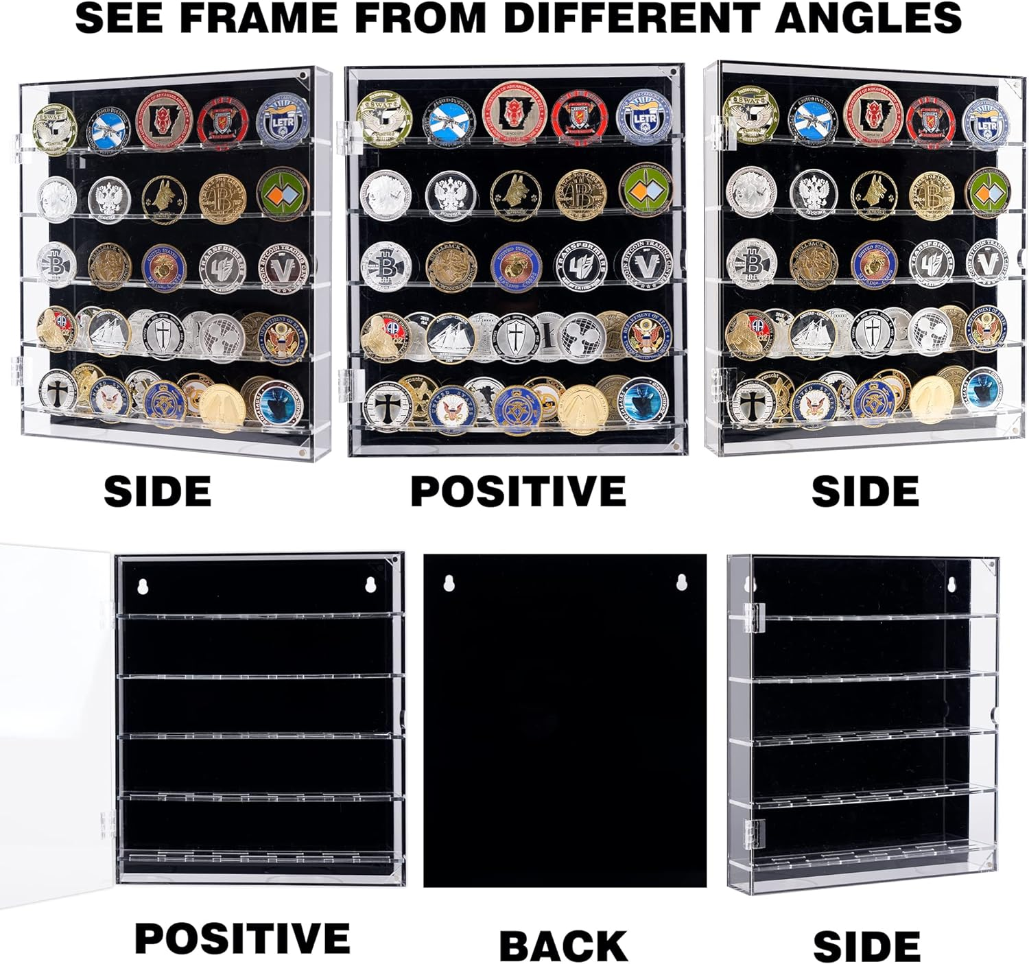 Military Challenge Coin Display Case Lockable Cabinet Rack Holder Shadow Box with Removable 2 Grooves Shelves and anti Fade Acrylic Glass Door for Casino Poker Chips Collectibles Black image number 4