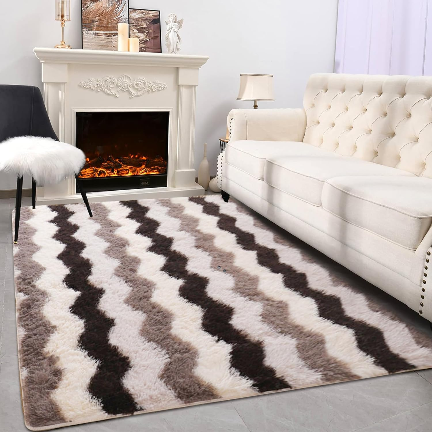 Fluffy Soft Plush Area Rugs, Shaggy Rugs for Living Room Playroom, Large High Pile Fuzzy Indoor Carpet for Bedroom, Geometric Furry Floor Carpets for Kids Home Decor (Colorful Wavy, 200X140Cm) image number 4