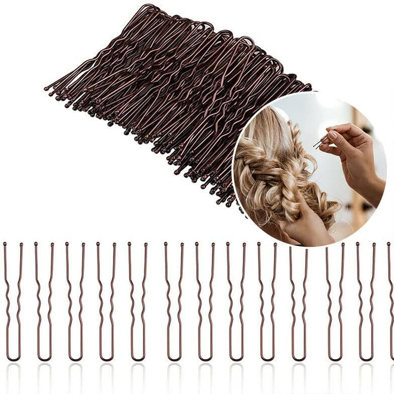 AIMALL 100PCS 6Cm U Shaped Hairpins Ripple Bun Pins Hair Clips Grips Girls Bun Dance - Metal Hair Clips for Secure Bun & Updo Styles - Ideal for Dance, Weddings, and Fashion - Brown image number 5