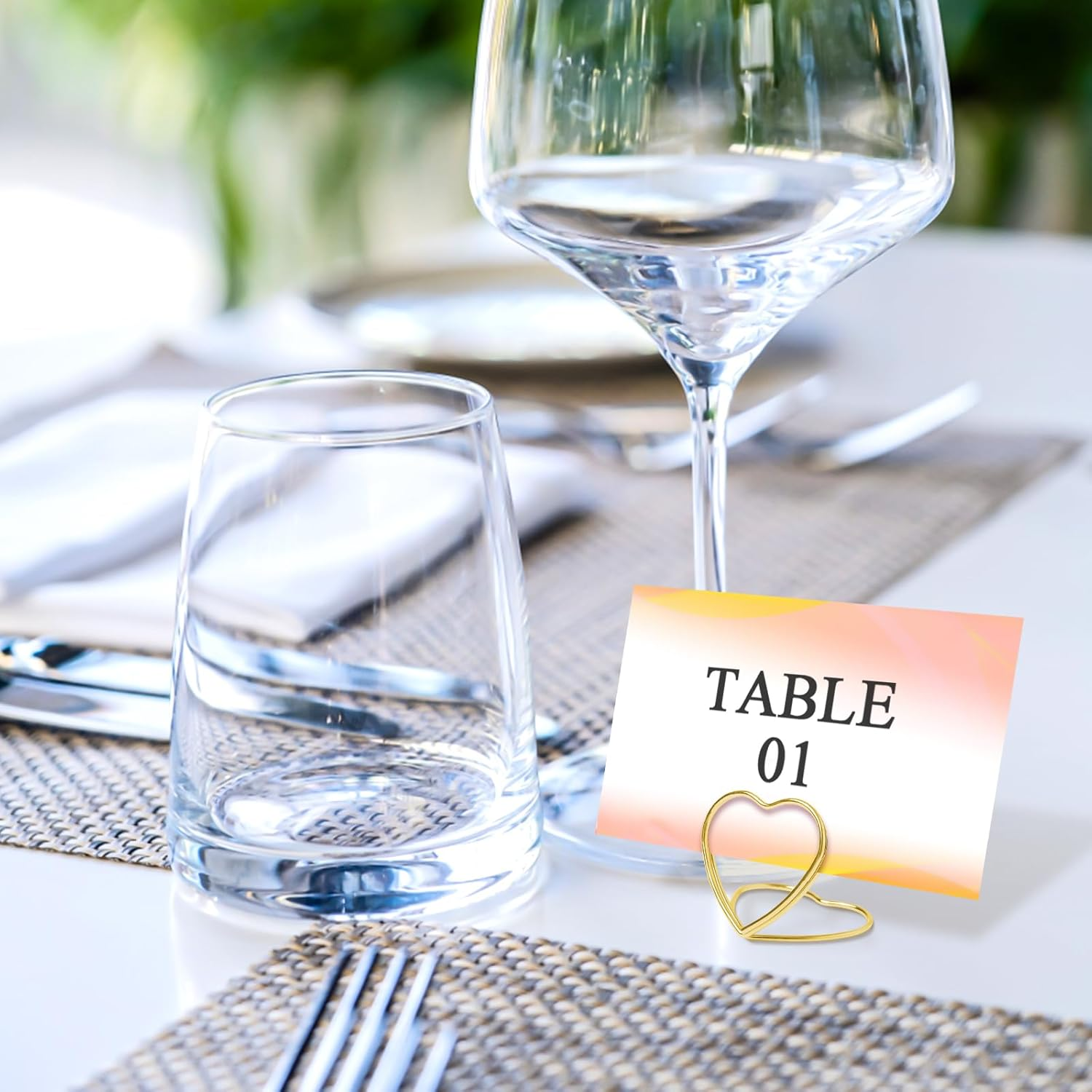 Qfeley 36 Pcs Gold Place Card Holders Table Number Holder Wedding Table Card Holders Name Card Holder Metal Place Setting Holder for Wedding Table Setting (Heart) image number 5