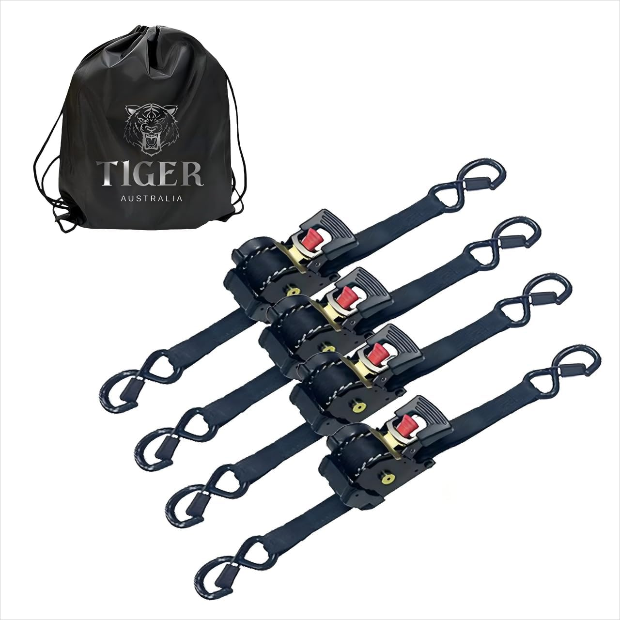 Tiger Australia Retractable Ratchet Straps 4 Pack &ndash; 25Mm X 4.5M Tie down Straps, 800KG Break Strength, with S-Hooks and Storage Bag, for Trailers, Utes, Boats, Moving image number 6