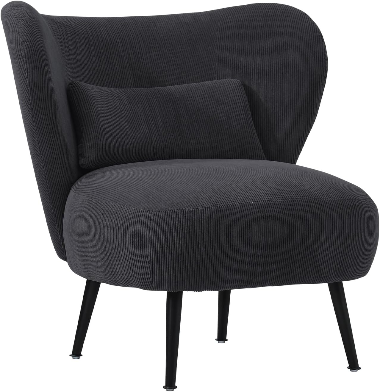 Oikiture Armchair with Lumbar Pillow and Wingback Velvet Lounge Sofa Accent Chair Charocal - A8-Charcoal image number 3