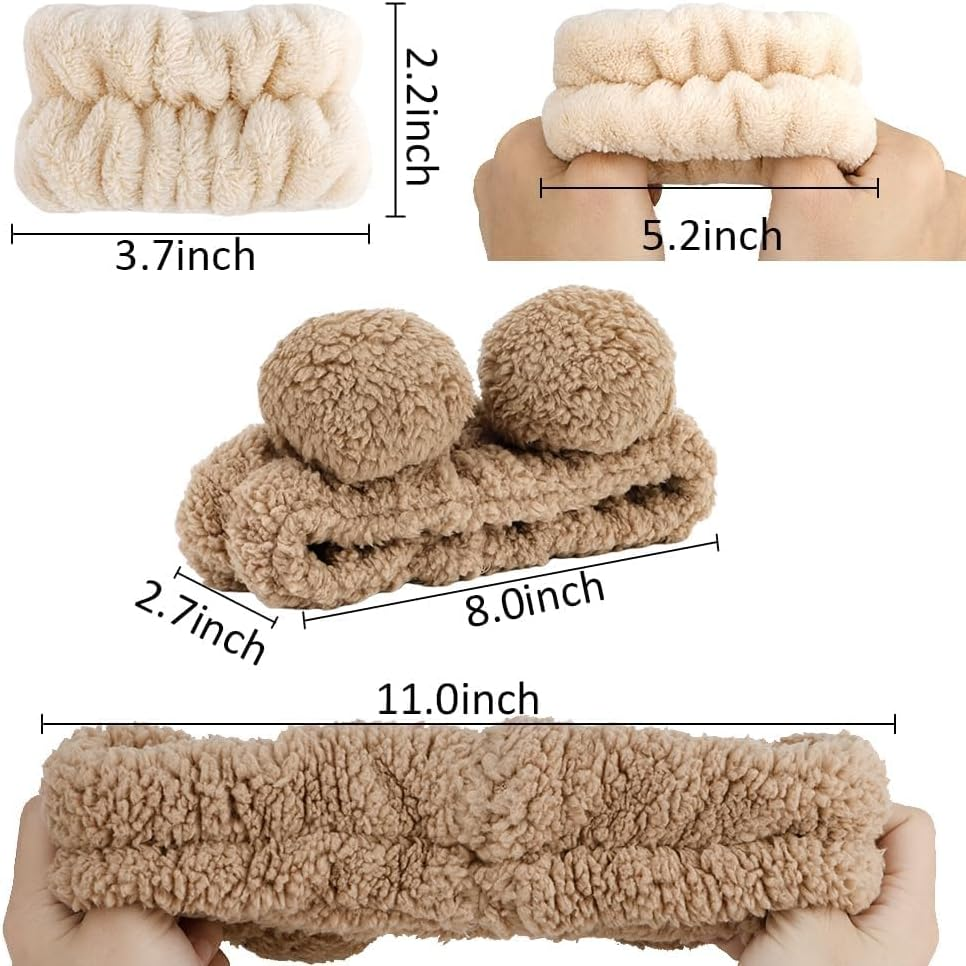 Ceeyoll Pack of 3 Spa Face Headband, Make up Hair Band, Elastic Make up Hair Band, Soft Make up Headband, Suitable for Facial Cleansing, Bathing and Cosmetics (Brown Colour, Bear Ears)