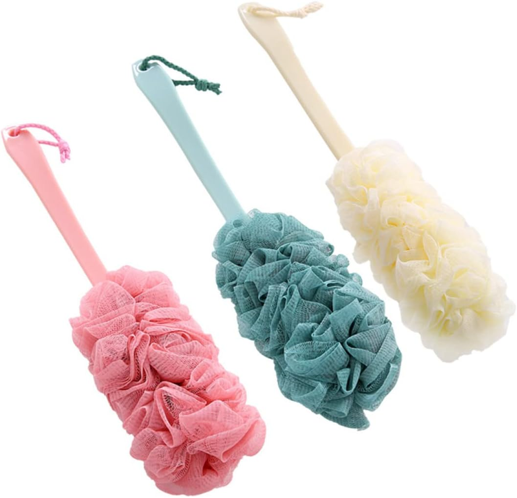 3 Pack Back Scrub Long Handle Bath Brush Soft Mesh Sponge Exfoliating Body Scrub Back Cleaner Loofah Bathroom Shower Accessories Men and Women image number 3