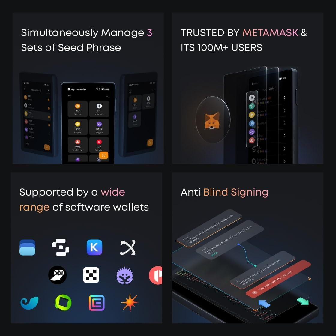 Keystone- 100% Air-Gapped Cryptocurrency Hardware Wallet/4-Inch Touch Screen/Fingerprint Sensor - Securely Store Your Bitcoin, Ethereum, Litecoin and More (Keystone 3 Pro) image number 3