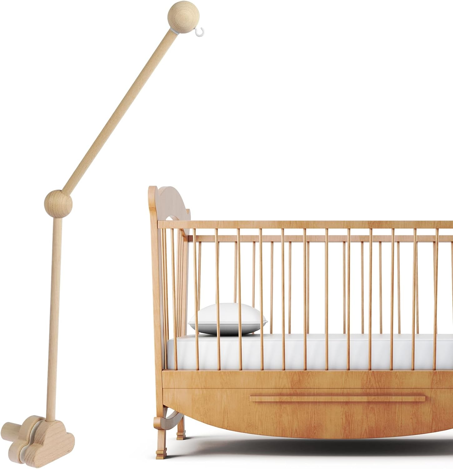 27Inch Baby Crib Mobile Arm，Wooden Mobile Arm for Crib Baby Nursery Mobile Hanger for Crib, Adjustable Angle Height Cot Mobile Holder for Crib Mini Crib Mobile Arm(Log Color) - White image number 3