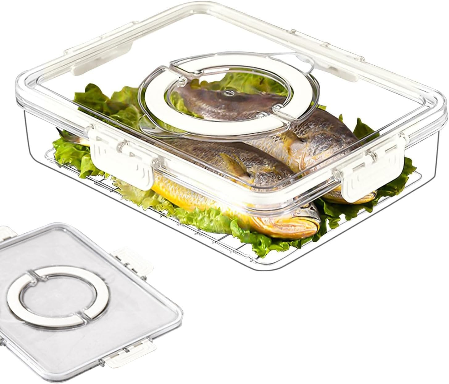 Divided Serving Tray with Lid and Handle, Storage Containers for Fridge, Snack Platters Organizer, Fruit Plate, Fresh -Keeping Box Is Suitable for Fruits, Vegetables, Refrigerators, Picnics (1 Grid) image number 2