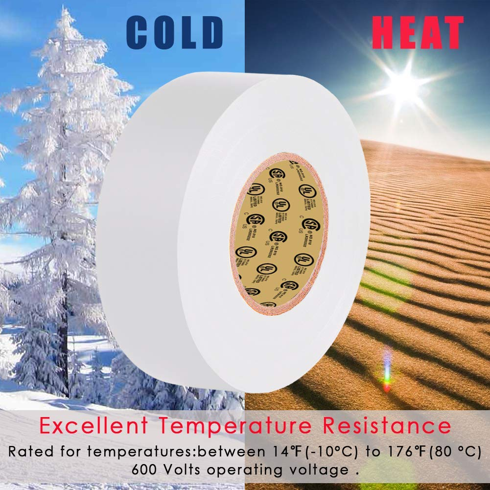 Wzenclave 6 Rolls White PVC Electrical Insulation Tape 1.6Cm&times;15M - Waterproof Flame-Retardant Easy Tear for Automotive Wiring Harness, Electronic Parts & Supplies Connectors Masking image number 4