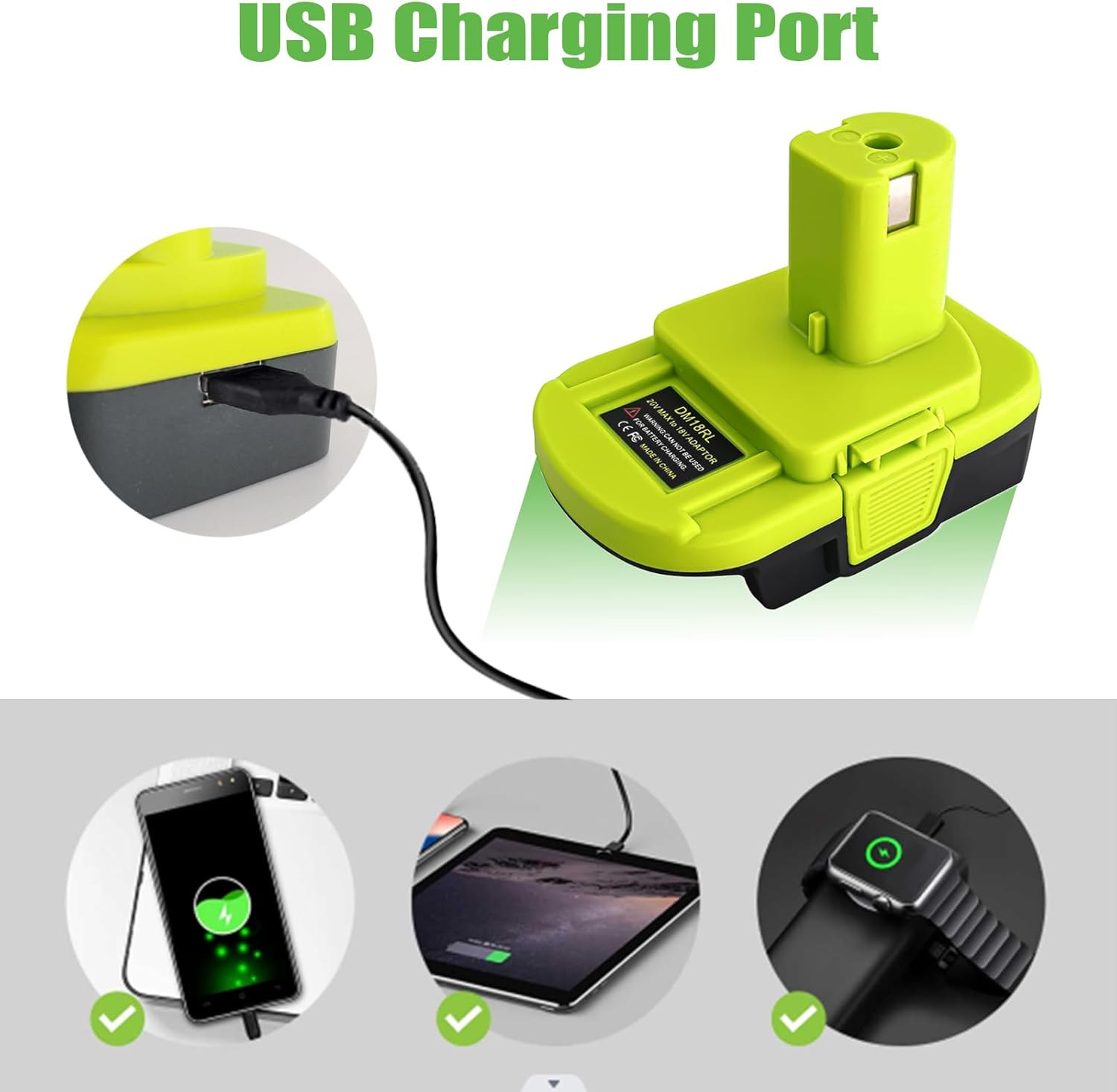 Battery Adapter for Dewalt/For Milwaukee to for Ryobi, DM18RL Battery Converter for Dewalt 18V/20V/60V Li-Ion & for Milwaukee M18 18V Li-Ion Battery to Work with for Ryobi 18V Power Tools, Green image number 3