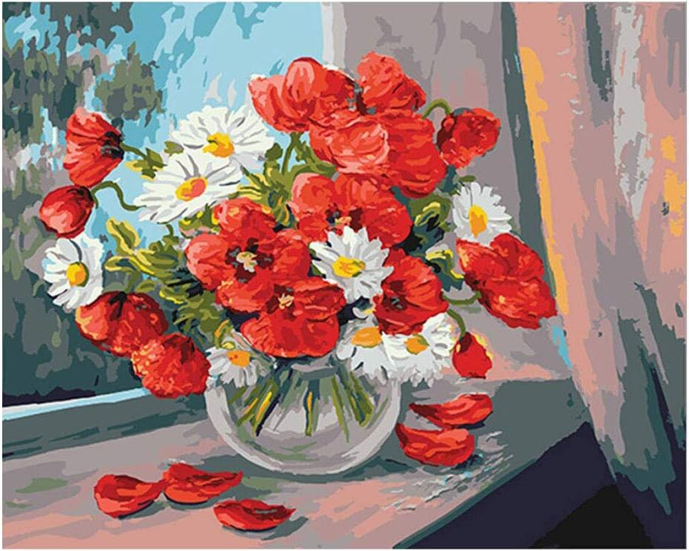 DIY Paint by Numbers, Canvas Oil Painting Kit for Kids & Adults, 16X20 Inch Acrylic Painting by Numbers - Poppy Flower (Frameless) image number 5